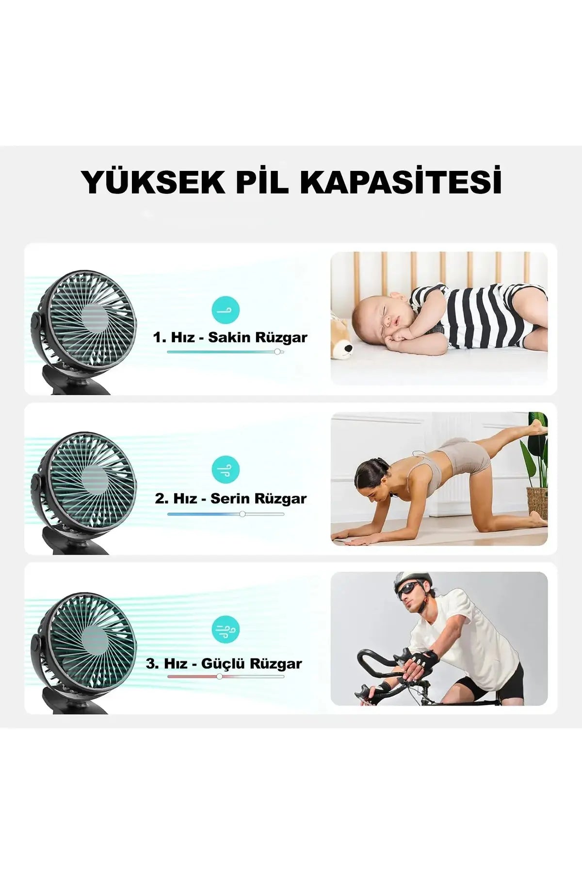 Masaüstü Şarjlı Klipsli 360 Derece Dönen Portatif Fan Vantilatör Şarjlı Klipsli Soğutucu
