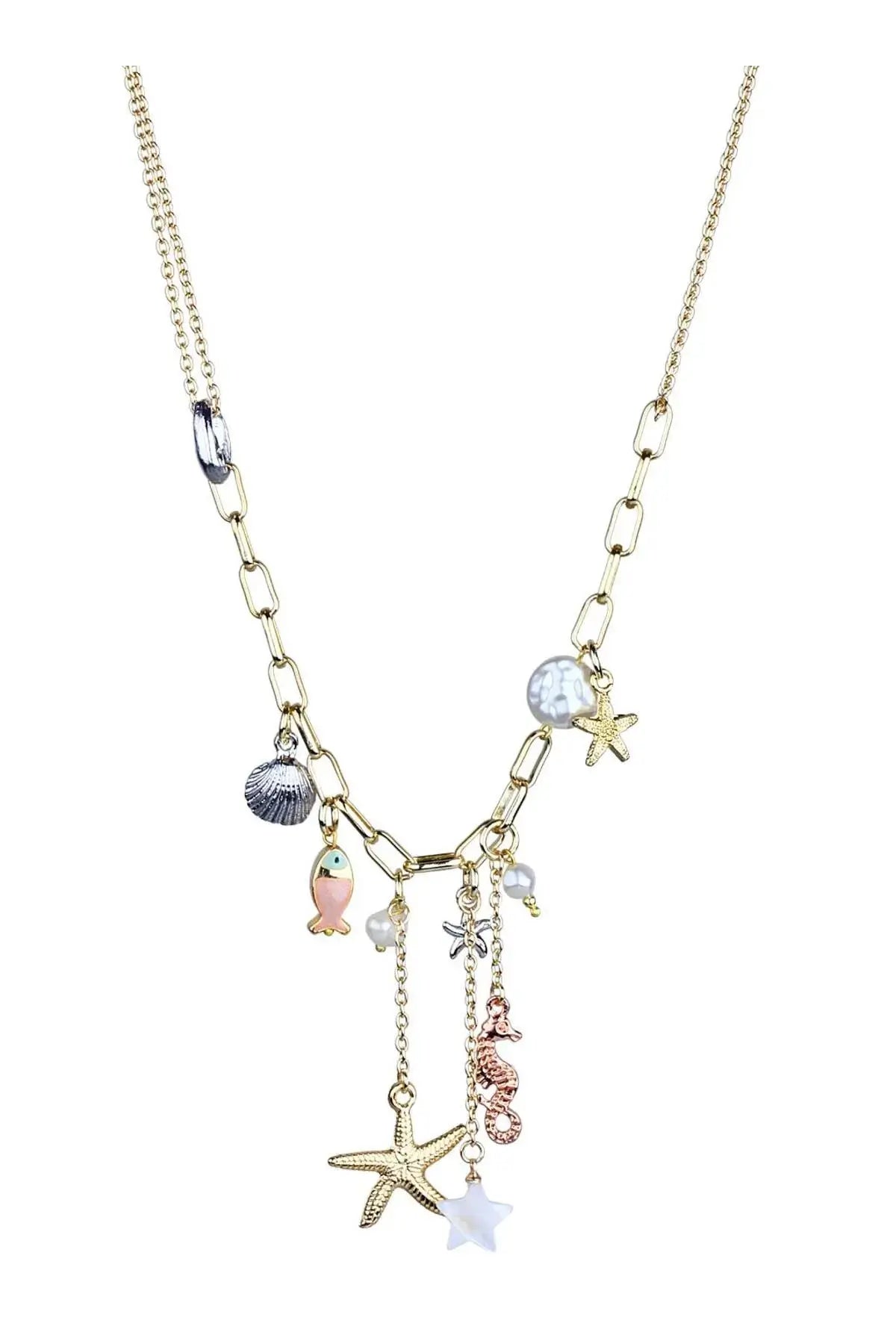 Deniz Objeleri Çoklu Renk Zincir Kolye