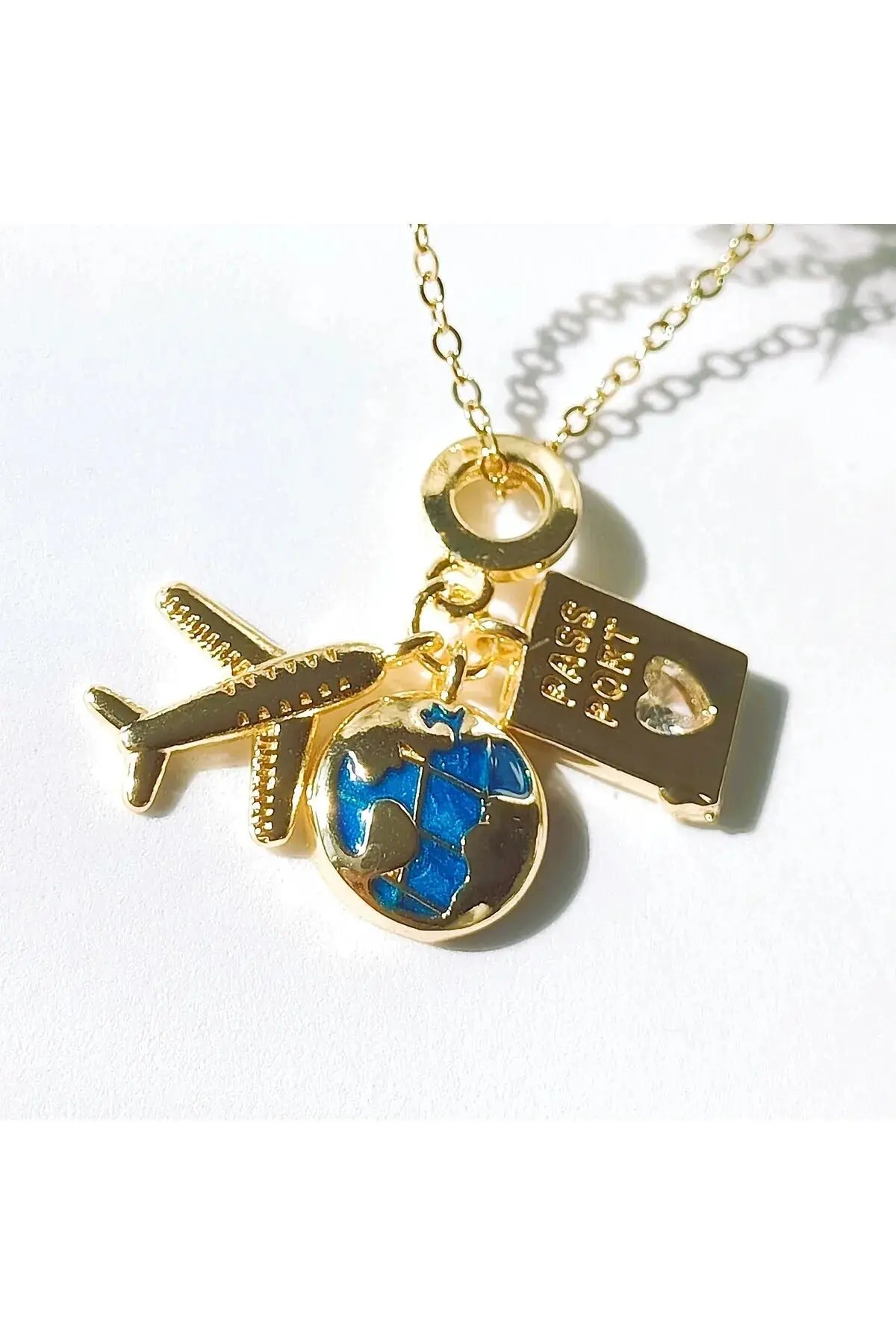 Uçak Pasaport Dünya Seyahat Kolye