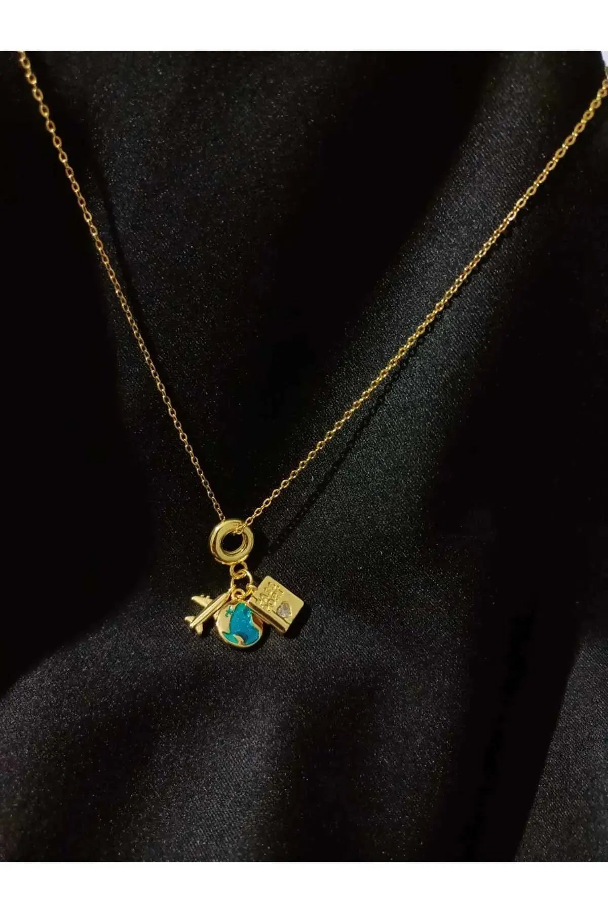 Uçak Pasaport Dünya Seyahat Kolye