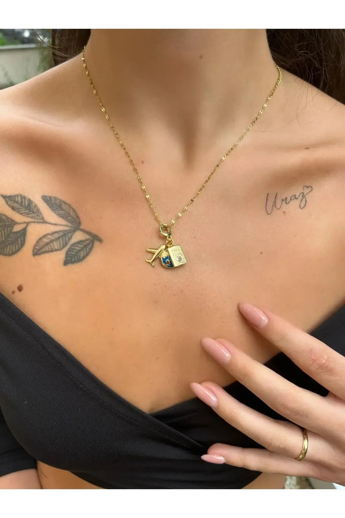 Uçak Pasaport Dünya Seyahat Kolye