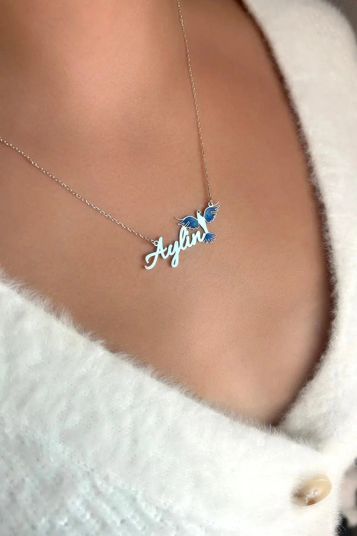 Anka Kuşu Tasarımlı Kişiye Özel İsimli Kolye