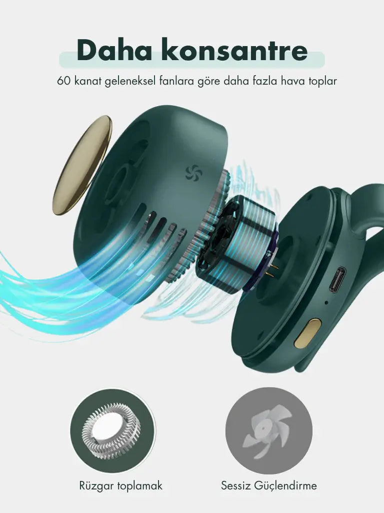 Klipsli Mini Fan - 3 Hız Ayarlı Taşınabilir Kişisel Klima