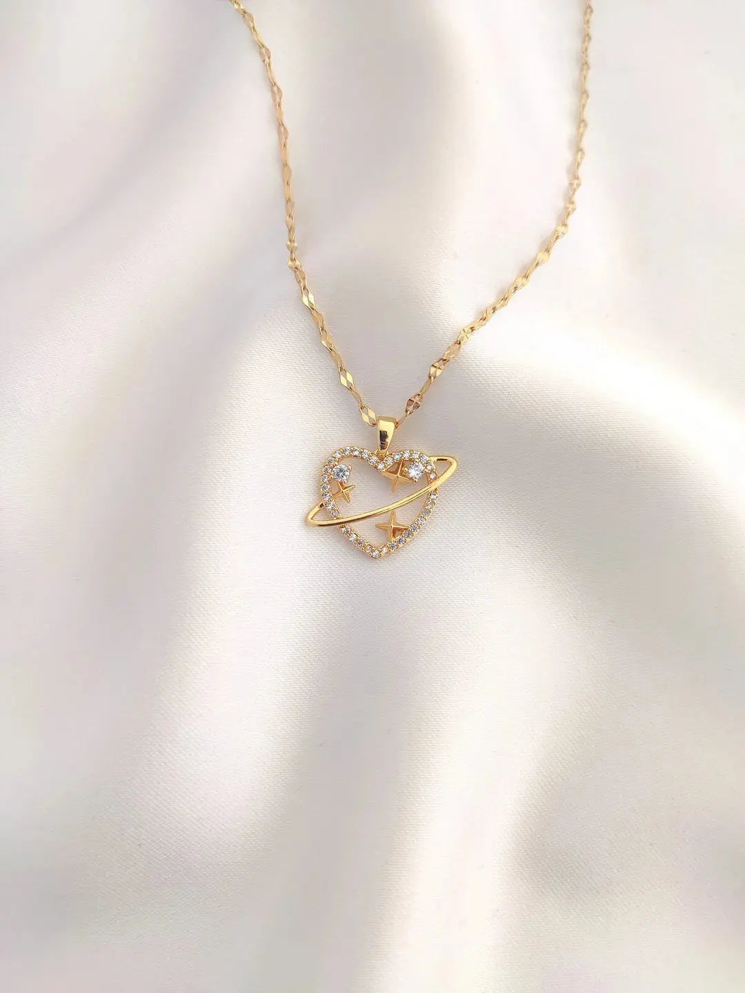 Zirkon Taşlı Yıldızlı Satürn Kolye