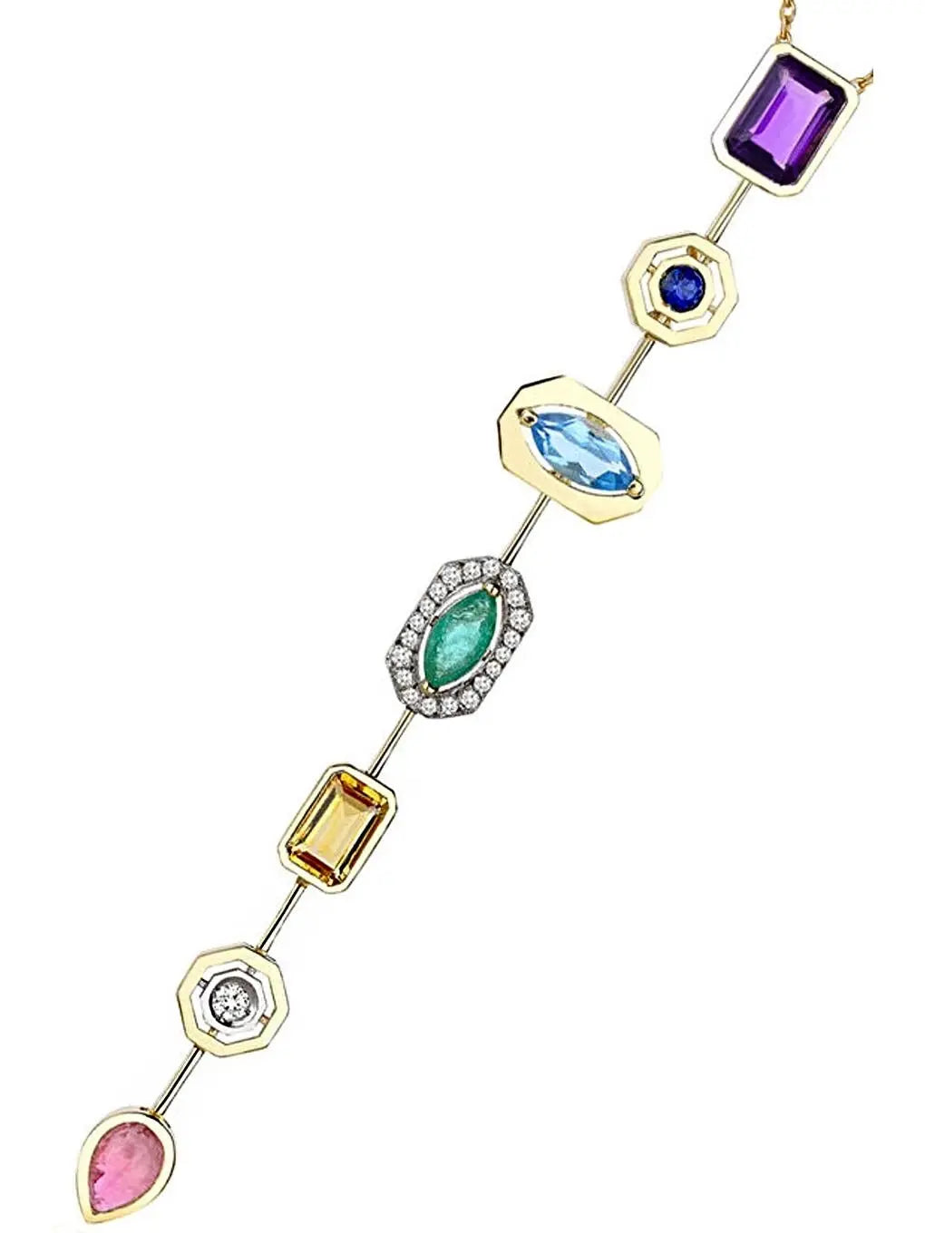 Renkli Taşlı Zirkon Çelik Y Kolye