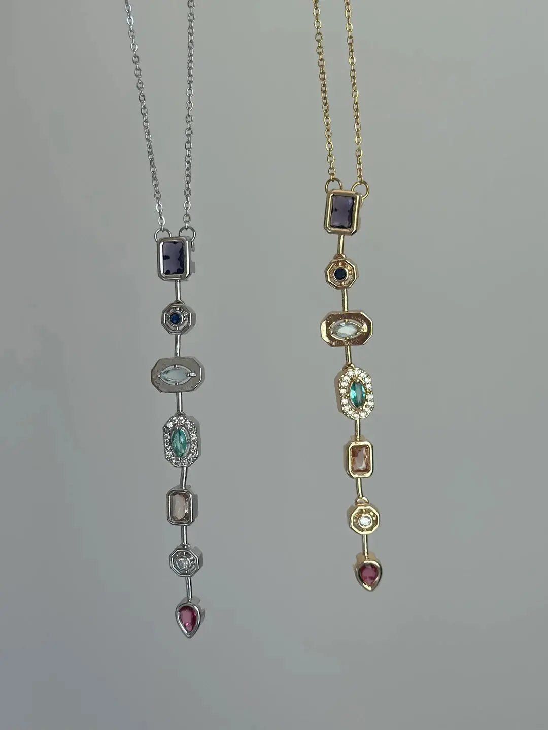 Renkli Taşlı Zirkon Çelik Y Kolye