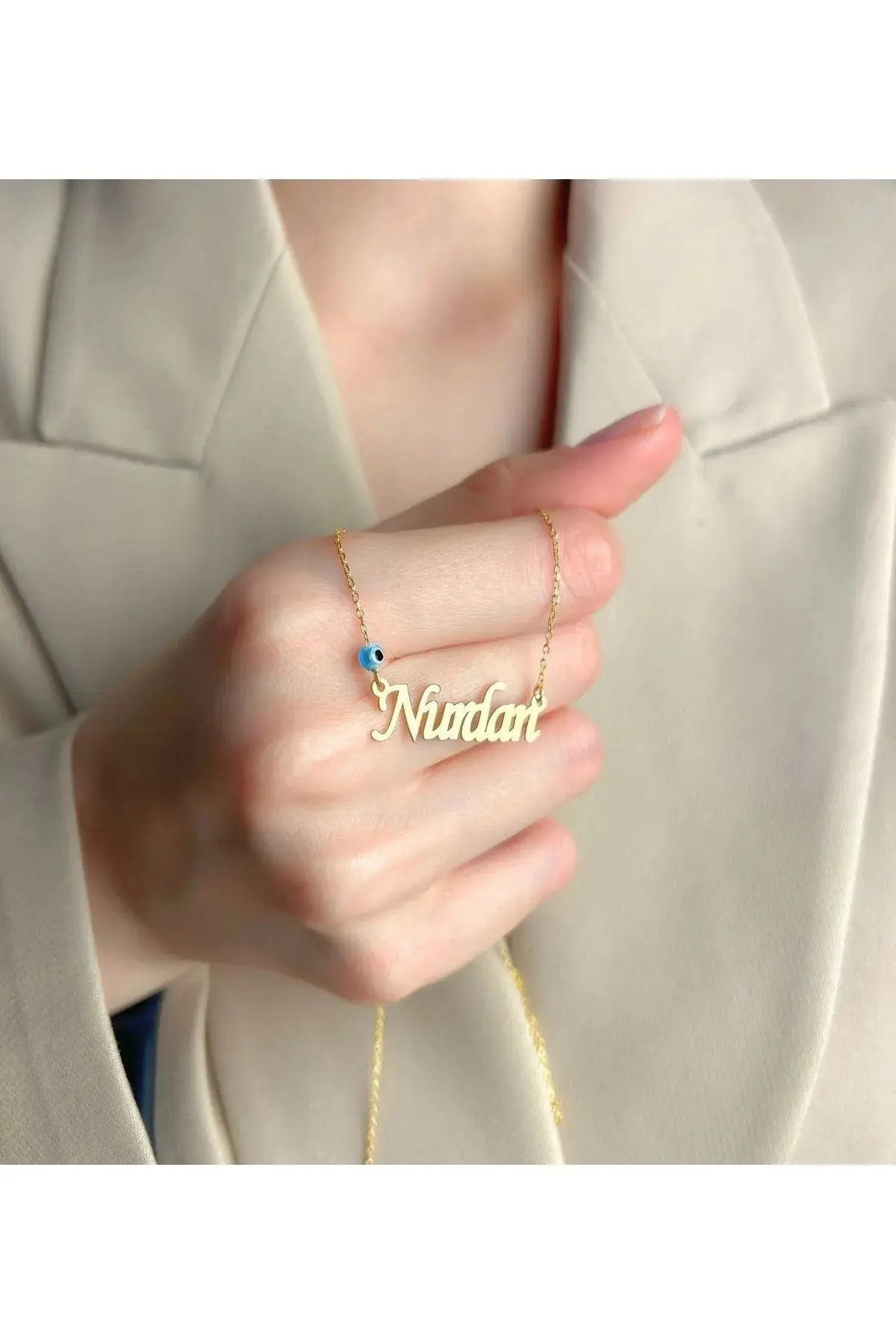 Nazar Boncuklu Kişiye Özel İsimli Kolye