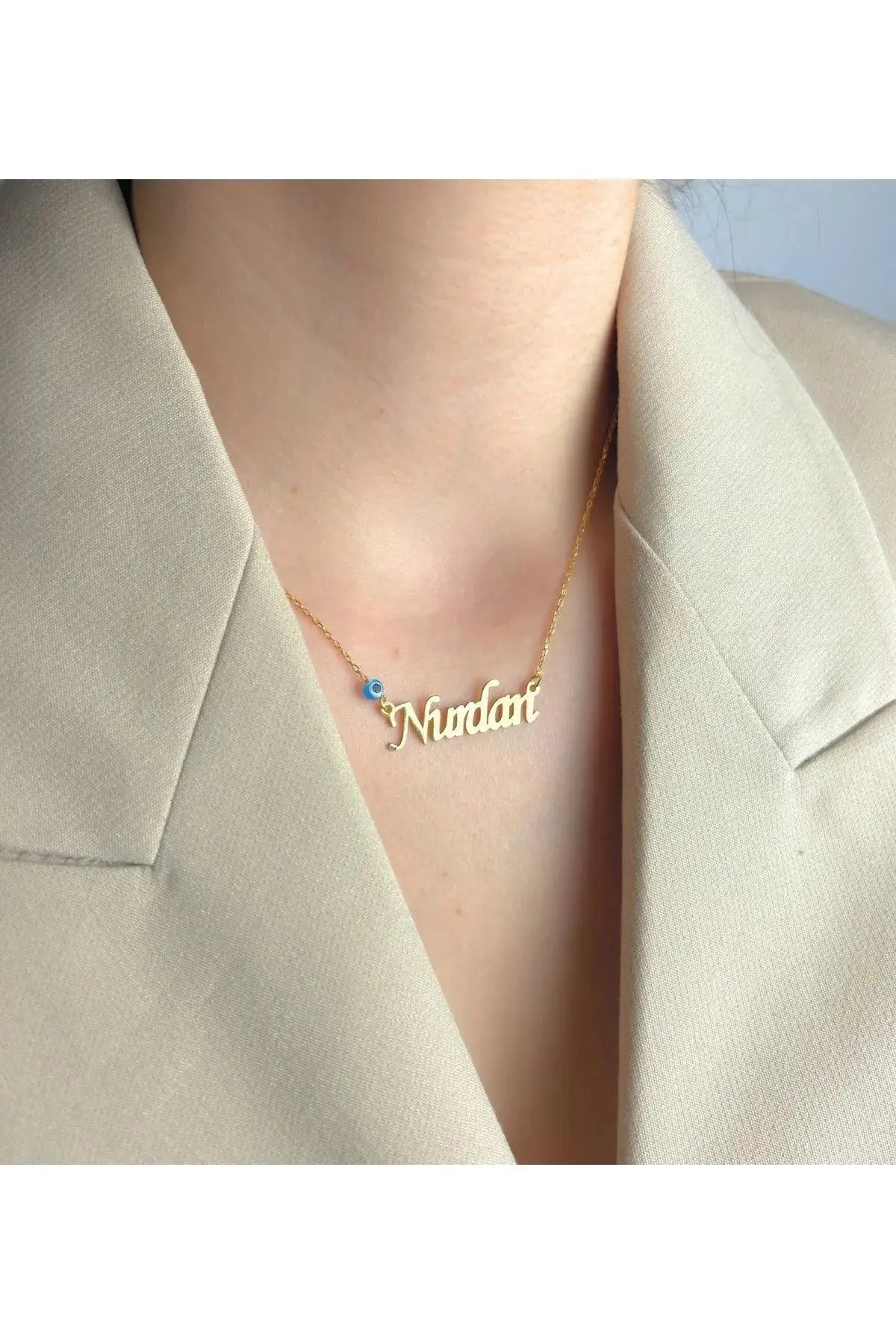 Nazar Boncuklu Kişiye Özel İsimli Kolye
