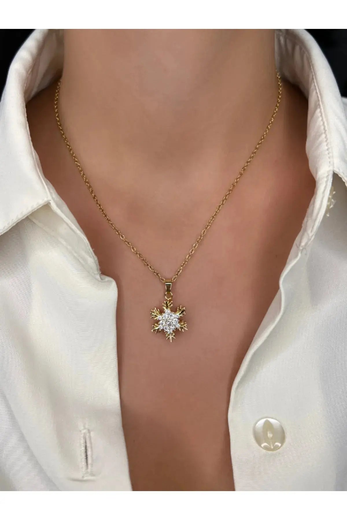 Stres Giderici Kar Tanesi Çelik Kolye