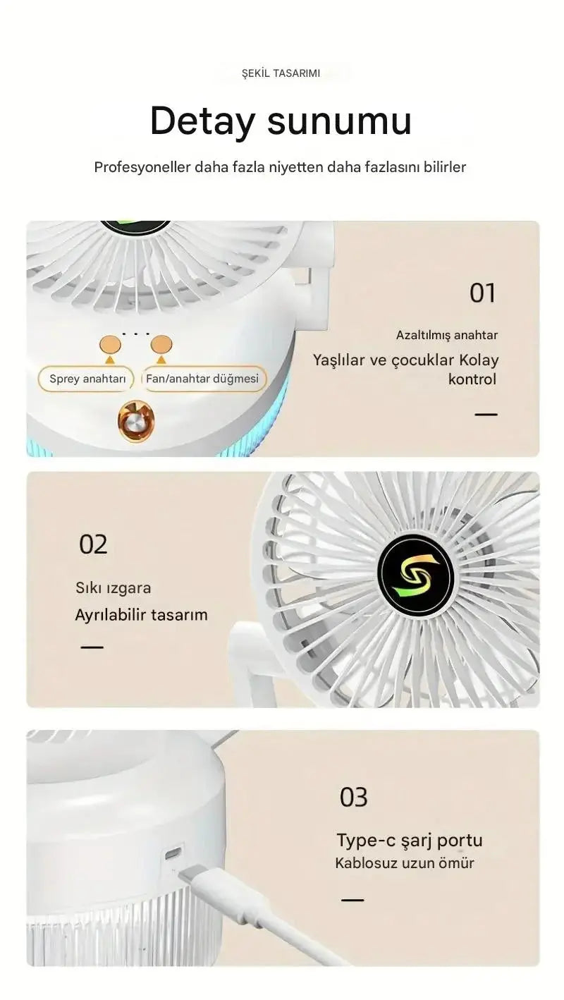 Katlanabilir USB Şarjlı Mini Soğutma Fanı Nemlendirici