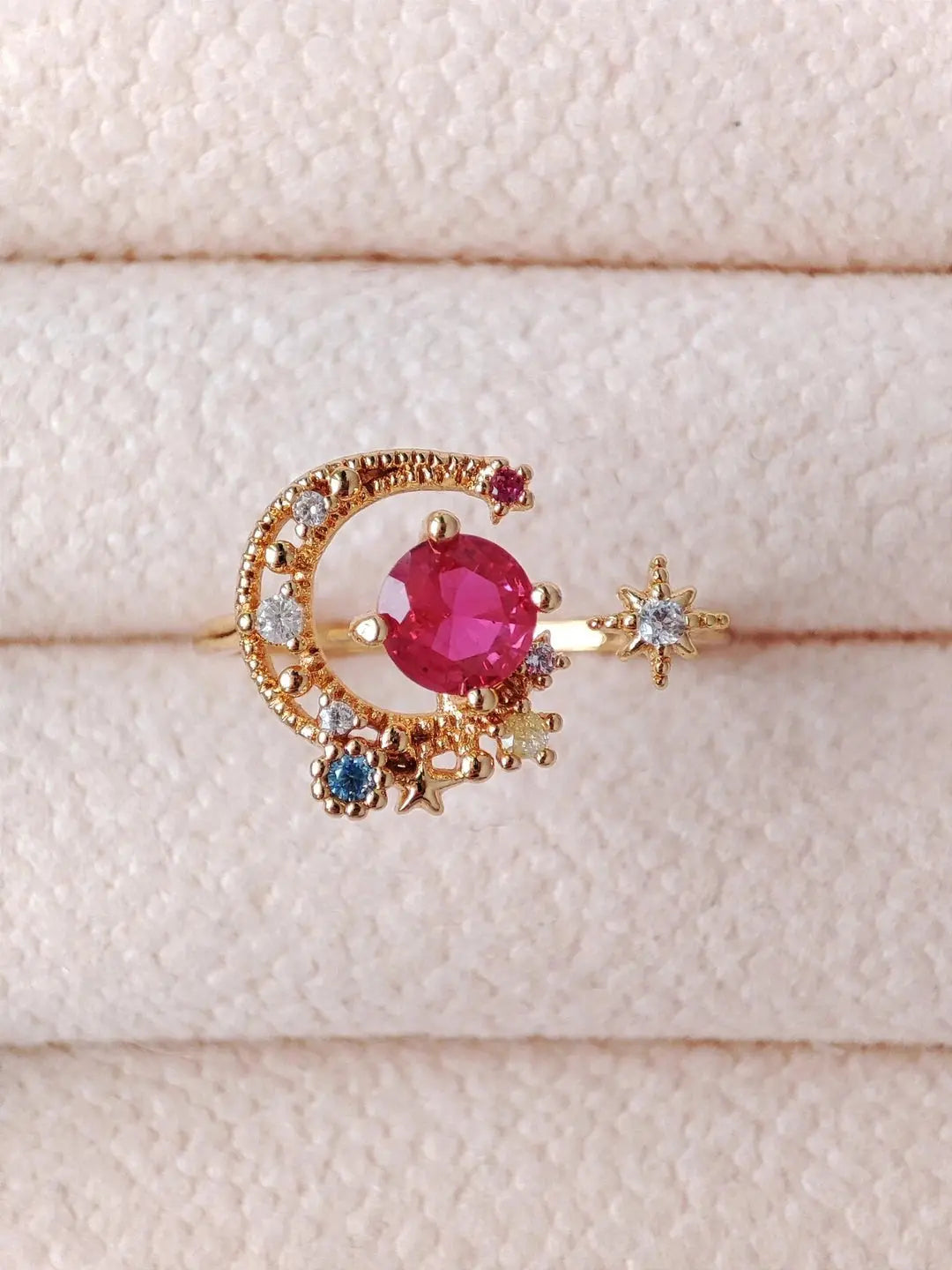 Hilal Yıldızlı Çiçekli Ayarlanabilir Kadın Yüzük