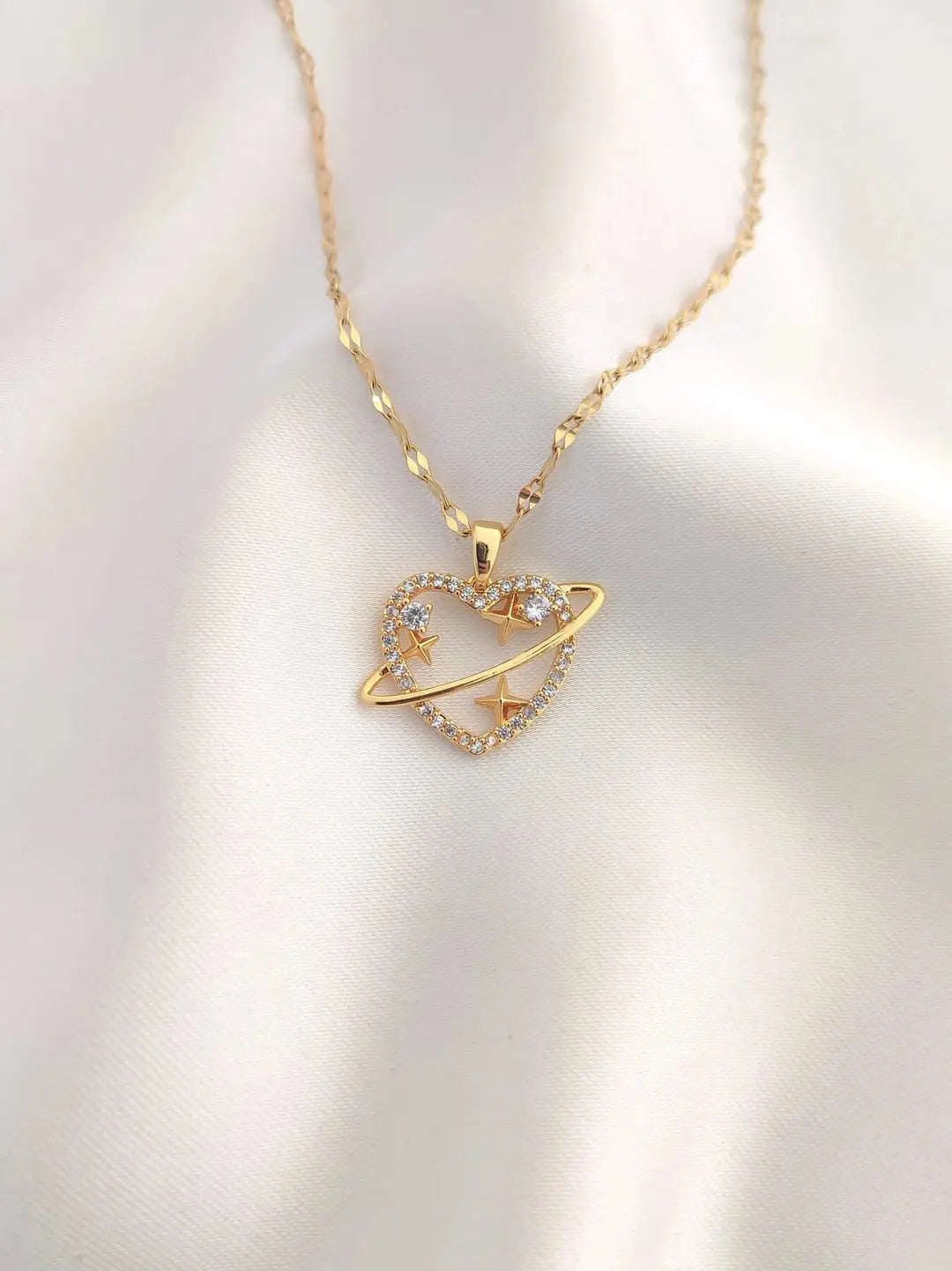 Zirkon Taşlı Yıldızlı Satürn Kolye
